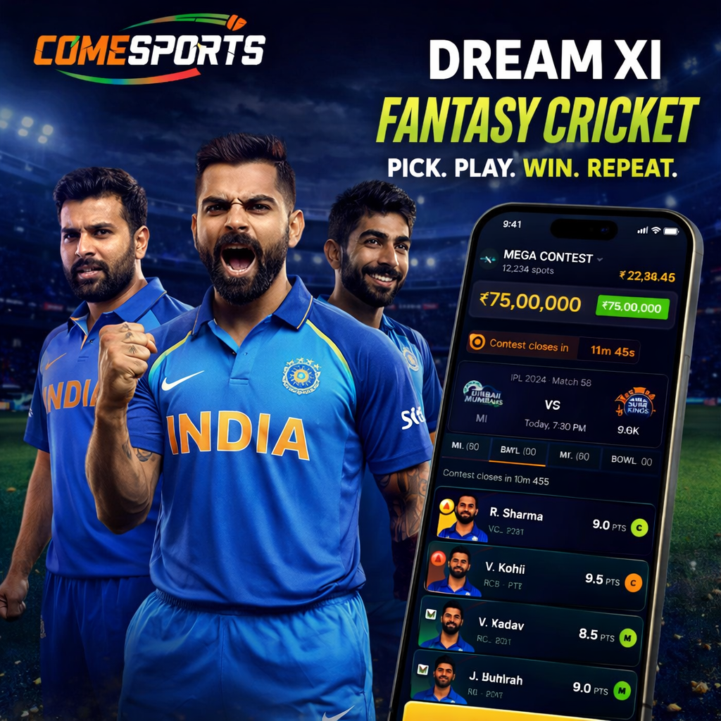 Come Cash 11 fantasy cricket and India team visual